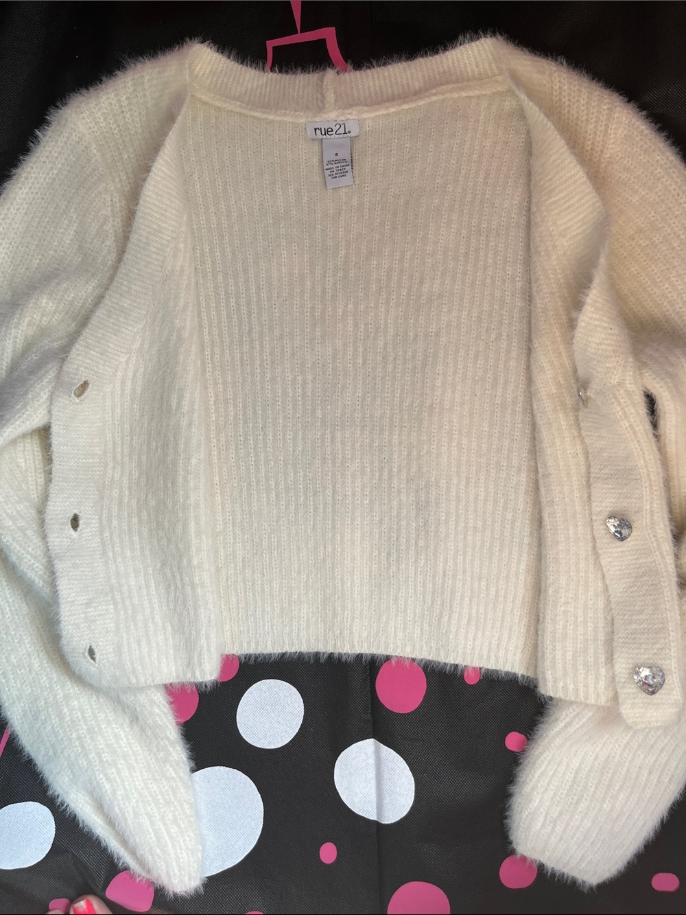 Super soft cardigan sweater with crystal heart shaped buttons - Picture 14 of 15